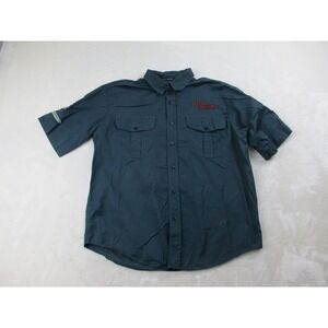 VINTAGE Harley Davidson Shirt Mens‎ Extra Large Blue Button Up Mechanic Patches*